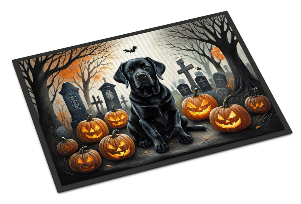 Black Labrador Retriever Spooky Halloween Doormat Indoor Outdoor 24H X 36W Front Door Mat Rugs for Entryway, Non Slip Washable Low Pile,