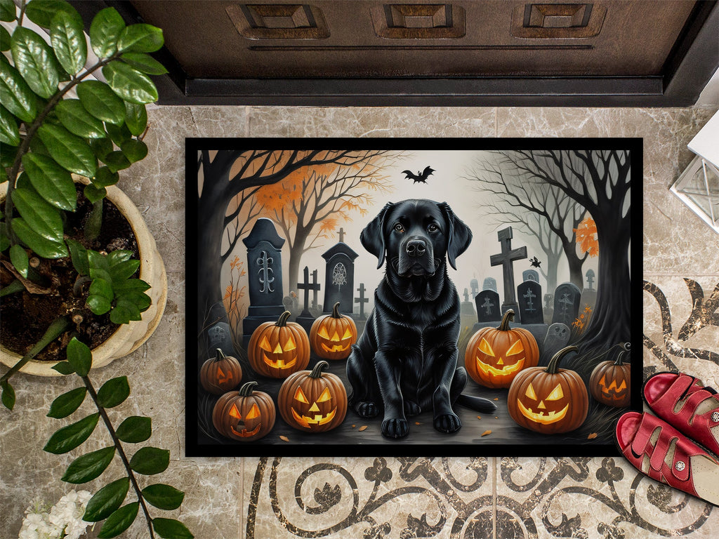 Black Labrador Retriever Spooky Halloween Doormat Indoor Outdoor 18H X 27W Front Door Mat Rugs for Entryway, Non Slip Washable