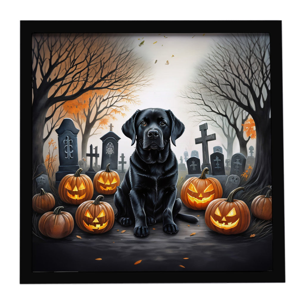 Black Labrador Retriever Spooky Halloween Framed Metal Print Bathroom, Kitchen, Office, Home Decor Wall Art Ready to Hang, Square, 8X8