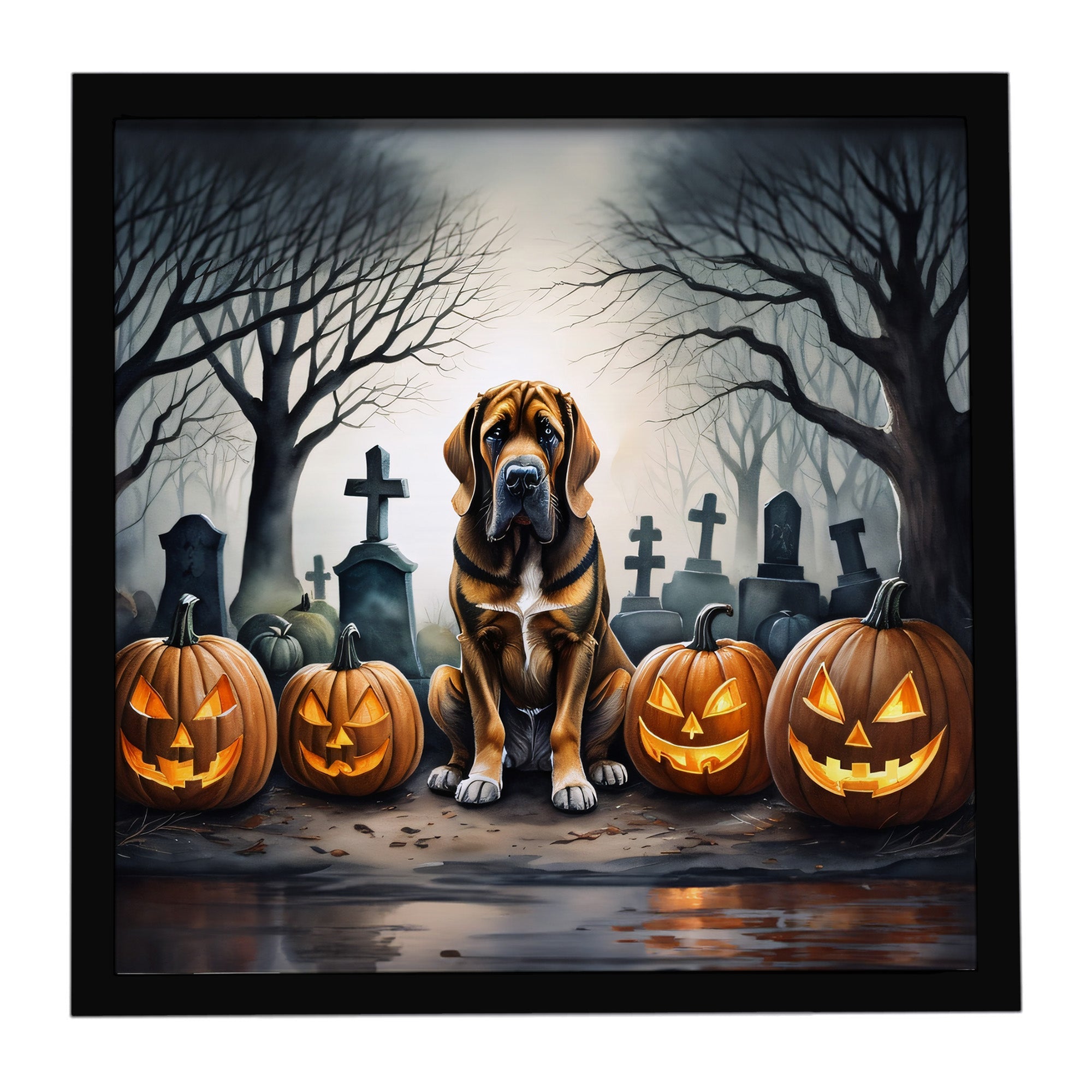 Bloodhound Spooky Halloween Framed Metal Print Bathroom, Kitchen, Office, Home Decor Wall Art Ready to Hang, Square, 8X8
