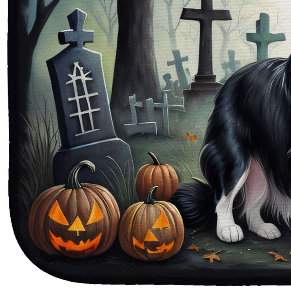 Border Collie Spooky Halloween Dish Drying Mat Absorbent Dish Drying Mat Pad for Kitchen Counter Dish Drainer Mat for Countertop, 14 x 21", Multicolor