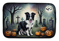 Border Collie Spooky Halloween Dish Drying Mat Absorbent Dish Drying Mat Pad for Kitchen Counter Dish Drainer Mat for Countertop, 14 x 21", Multicolor