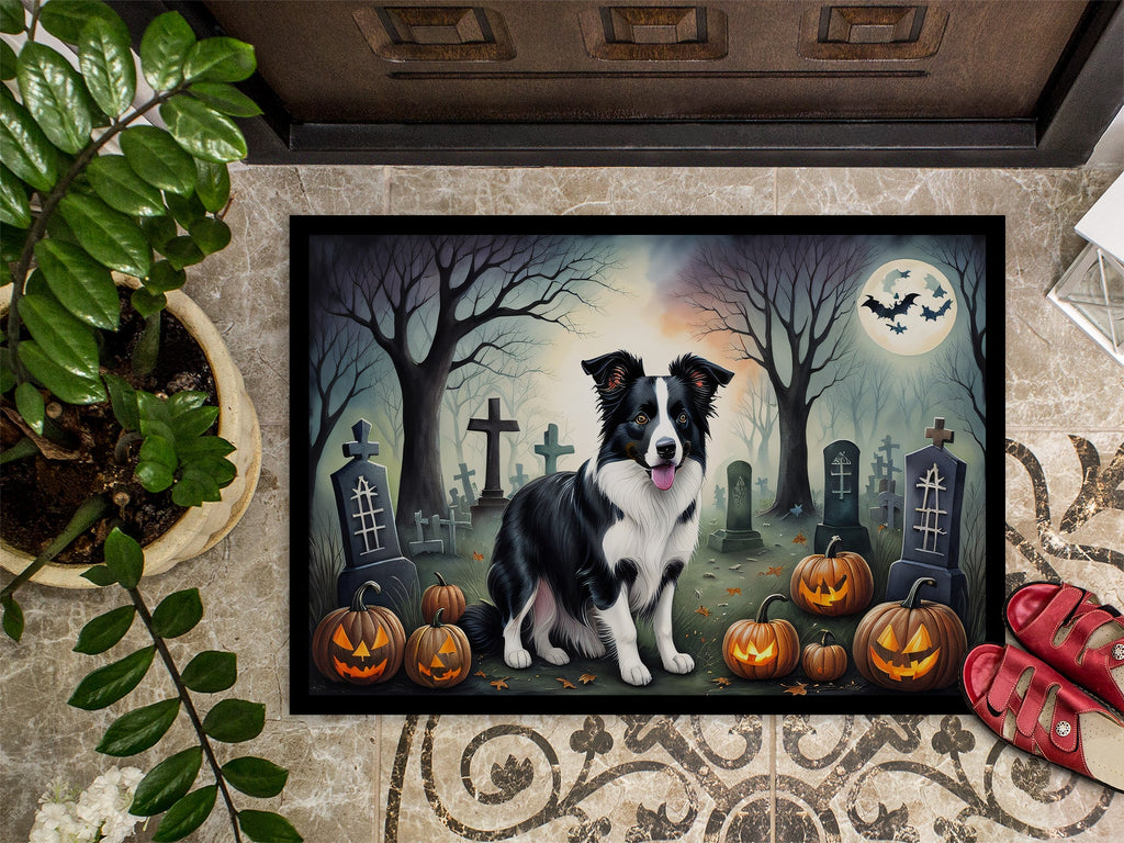 Border Collie Spooky Halloween Doormat Indoor Outdoor 18H X 27W Front Door Mat Rugs for Entryway, Non Slip Washable