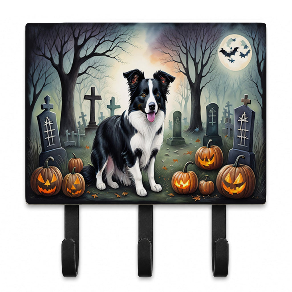 Border Collie Spooky Halloween Leash or Key Holder Wall Hooks, Coat Rack Wall Mount, for Hanging Keys, Towels, Aprons, Leashes
