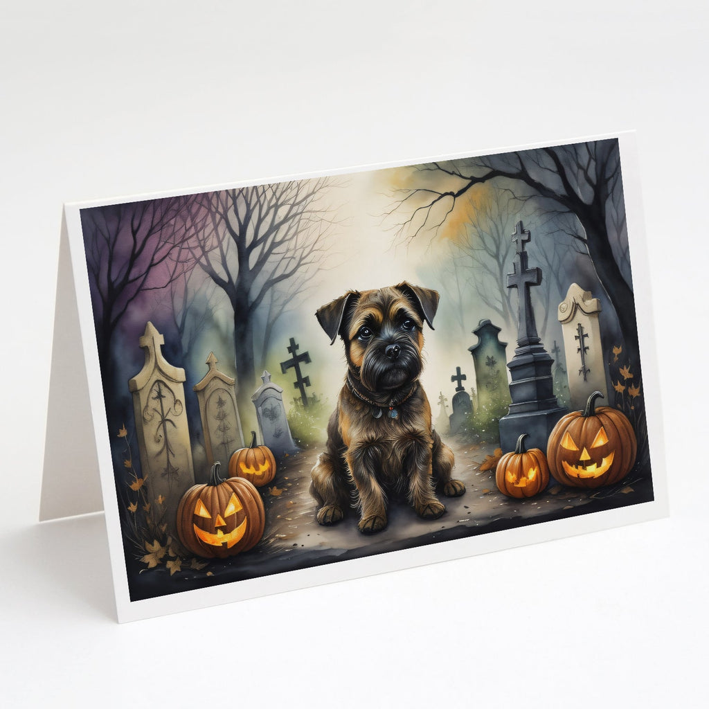 Border Terrier Spooky Halloween Greeting Cards Pack of 8 Blank Cards with Envelopes Whimsical A7 Size 5x7