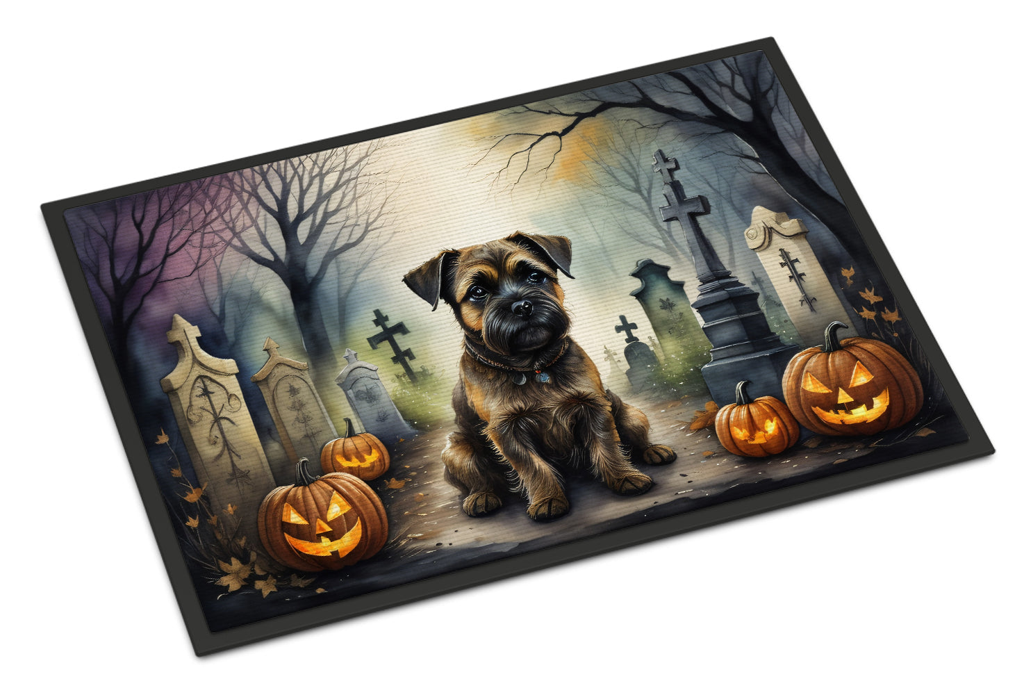 Border Terrier Spooky Halloween Doormat Indoor Outdoor 18H X 27W Front Door Mat Rugs for Entryway, Non Slip Washable