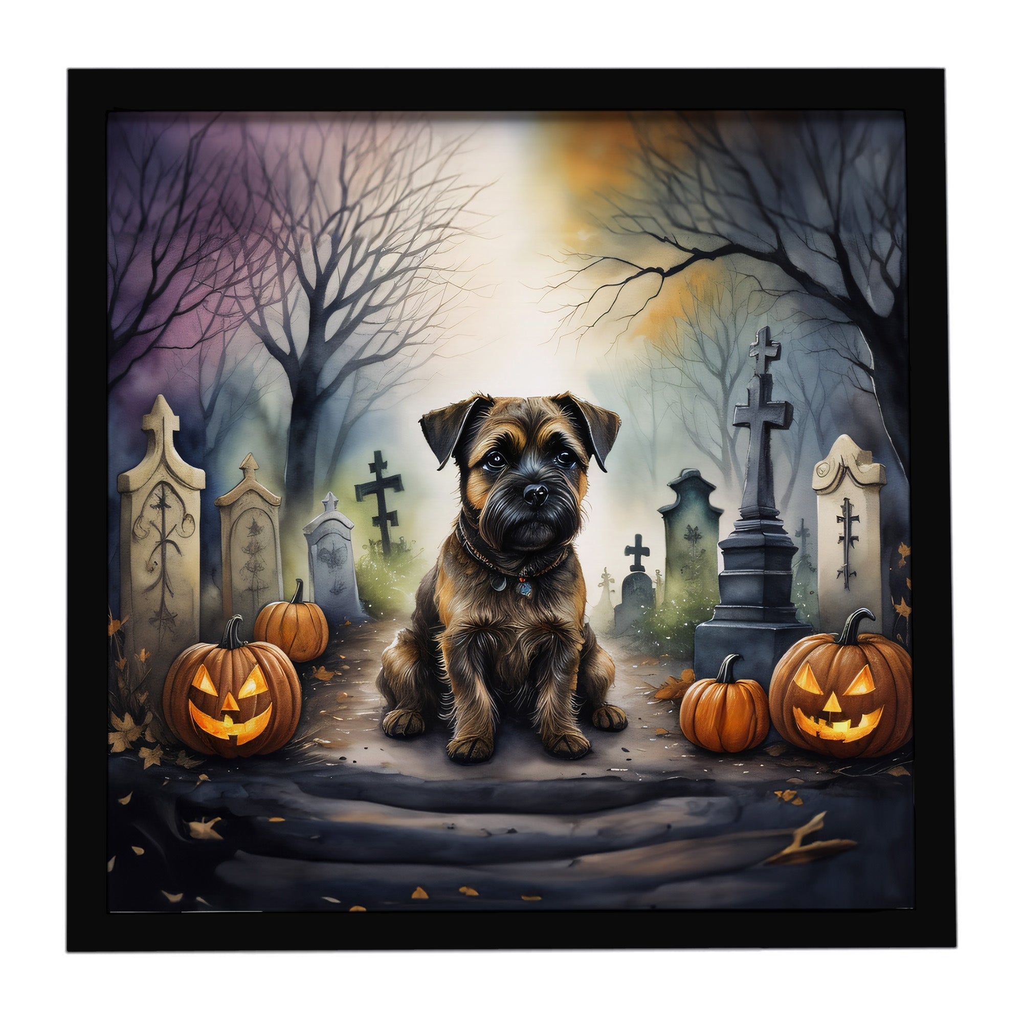 Border Terrier Spooky Halloween Framed Metal Print Bathroom, Kitchen, Office, Home Decor Wall Art Ready to Hang, Square, 8X8