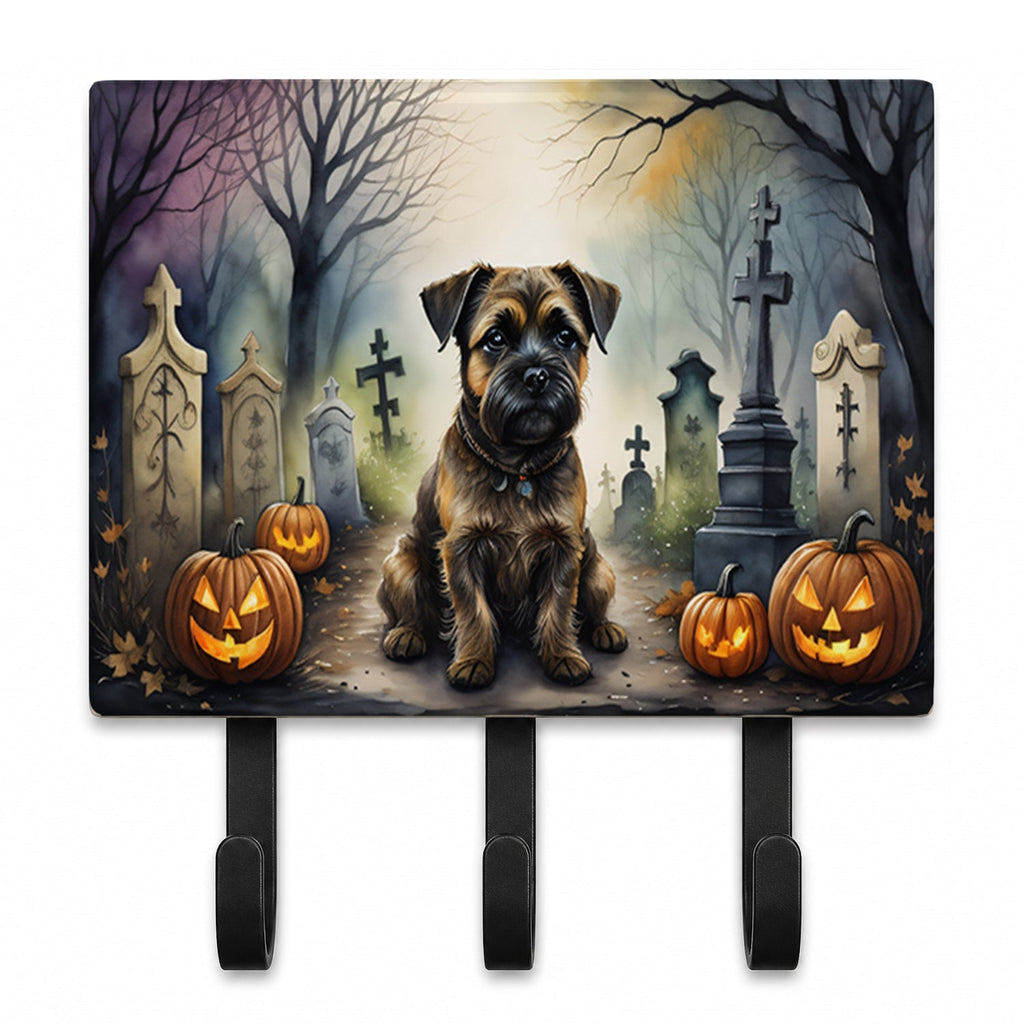 Border Terrier Spooky Halloween Leash or Key Holder Wall Hooks, Coat Rack Wall Mount, for Hanging Keys, Towels, Aprons, Leashes