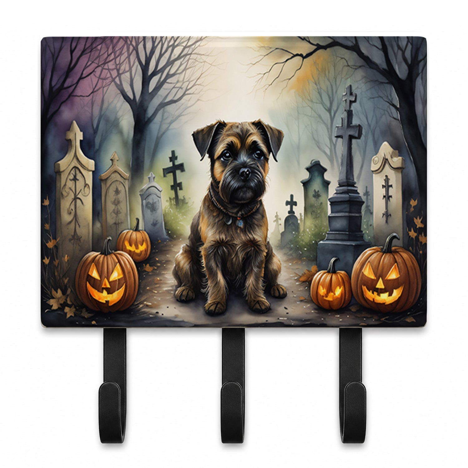 Border Terrier Spooky Halloween Leash or Key Holder Wall Hooks, Coat Rack Wall Mount, for Hanging Keys, Towels, Aprons, Leashes