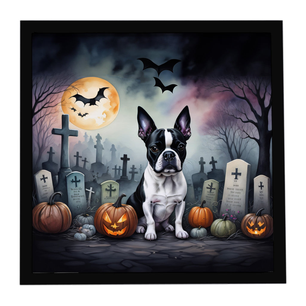 Boston Terrier Spooky Halloween Framed Metal Print Bathroom, Kitchen, Office, Home Decor Wall Art Ready to Hang, Square, 8X8