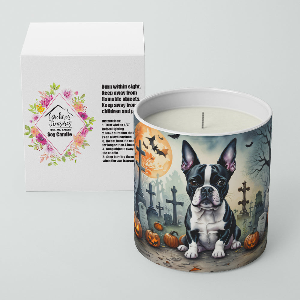 Boston Terrier Spooky Halloween Decorative Soy Candle Nature Soy Wax Essential Oil Home Decor Ideal for Bedroom Kitchen Bath Office Gift, 10 oz