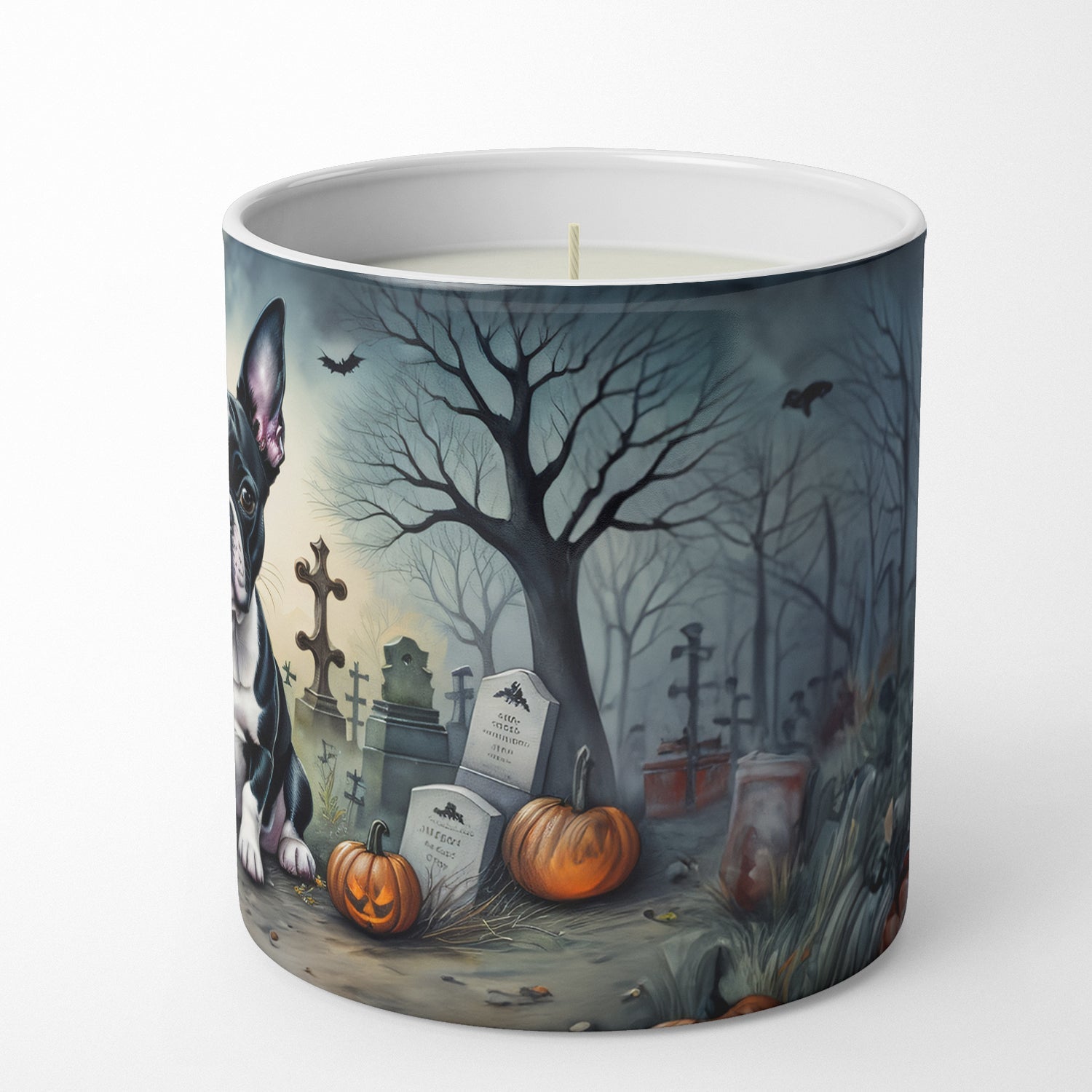 Boston Terrier Spooky Halloween Decorative Soy Candle Nature Soy Wax Essential Oil Home Decor Ideal for Bedroom Kitchen Bath Office Gift, 10 oz