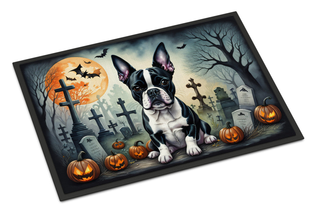 Boston Terrier Spooky Halloween Doormat Indoor Outdoor 18H X 27W Front Door Mat Rugs for Entryway, Non Slip Washable