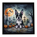 Boston Terrier Spooky Halloween Framed Metal Print Bathroom, Kitchen, Office, Home Decor Wall Art Ready to Hang, Square, 8X8