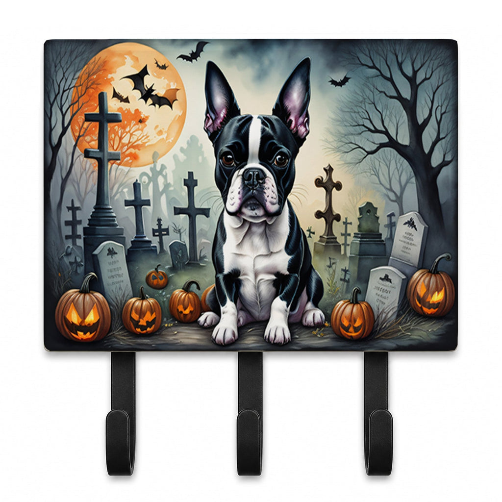 Boston Terrier Spooky Halloween Leash or Key Holder Wall Hooks, Coat Rack Wall Mount, for Hanging Keys, Towels, Aprons, Leashes