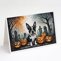 Boston Terrier Spooky Halloween Greeting Cards Pack of 8 Blank Cards with Envelopes Whimsical A7 Size 5x7
