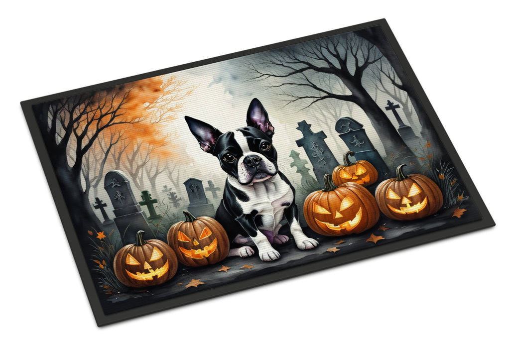 Boston Terrier Spooky Halloween Doormat Indoor Outdoor 24H X 36W Front Door Mat Rugs for Entryway, Non Slip Washable Low Pile,