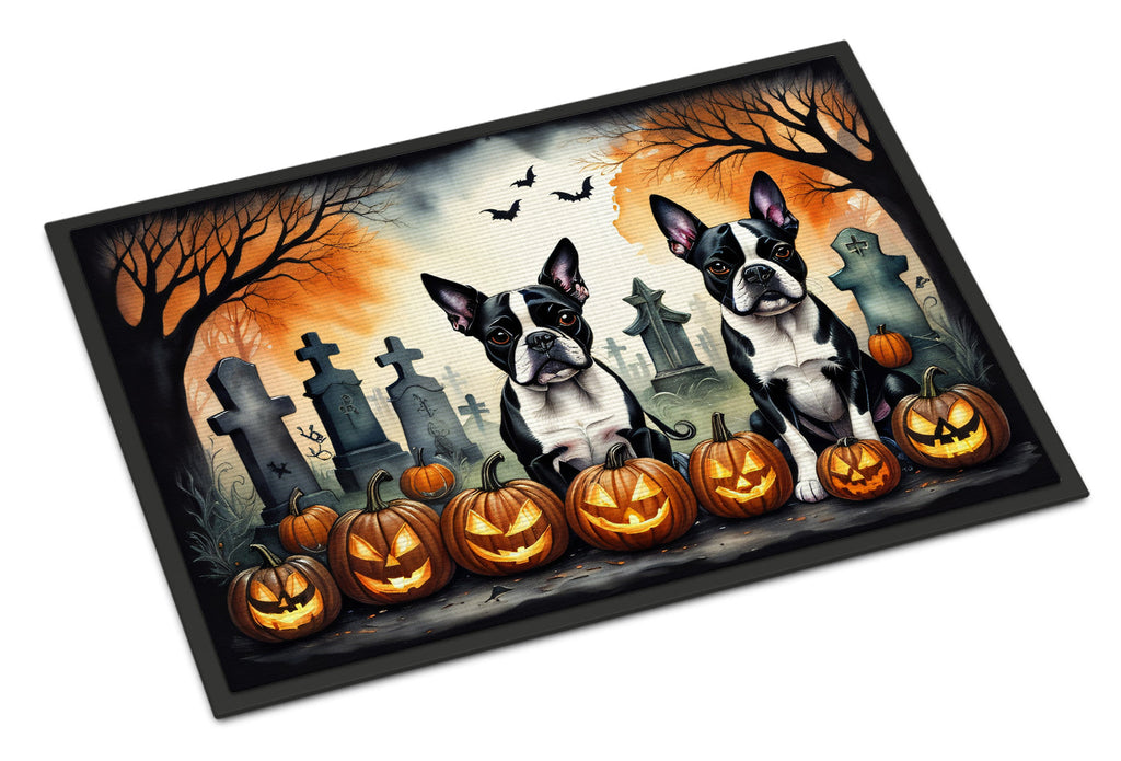 Boston Terrier Spooky Halloween Doormat Indoor Outdoor 18H X 27W Front Door Mat Rugs for Entryway, Non Slip Washable