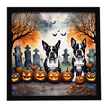 Boston Terrier Spooky Halloween Framed Metal Print Bathroom, Kitchen, Office, Home Decor Wall Art Ready to Hang, Square, 8X8