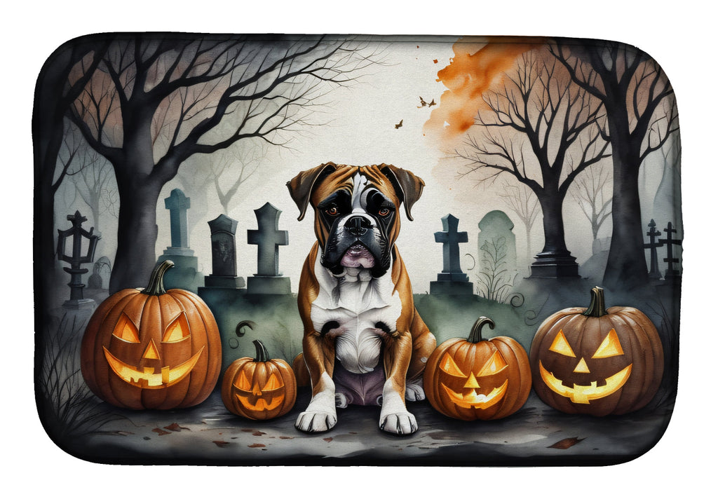 Boxer Spooky Halloween Dish Drying Mat Absorbent Dish Drying Mat Pad for Kitchen Counter Dish Drainer Mat for Countertop, 14 x 21", Multicolor