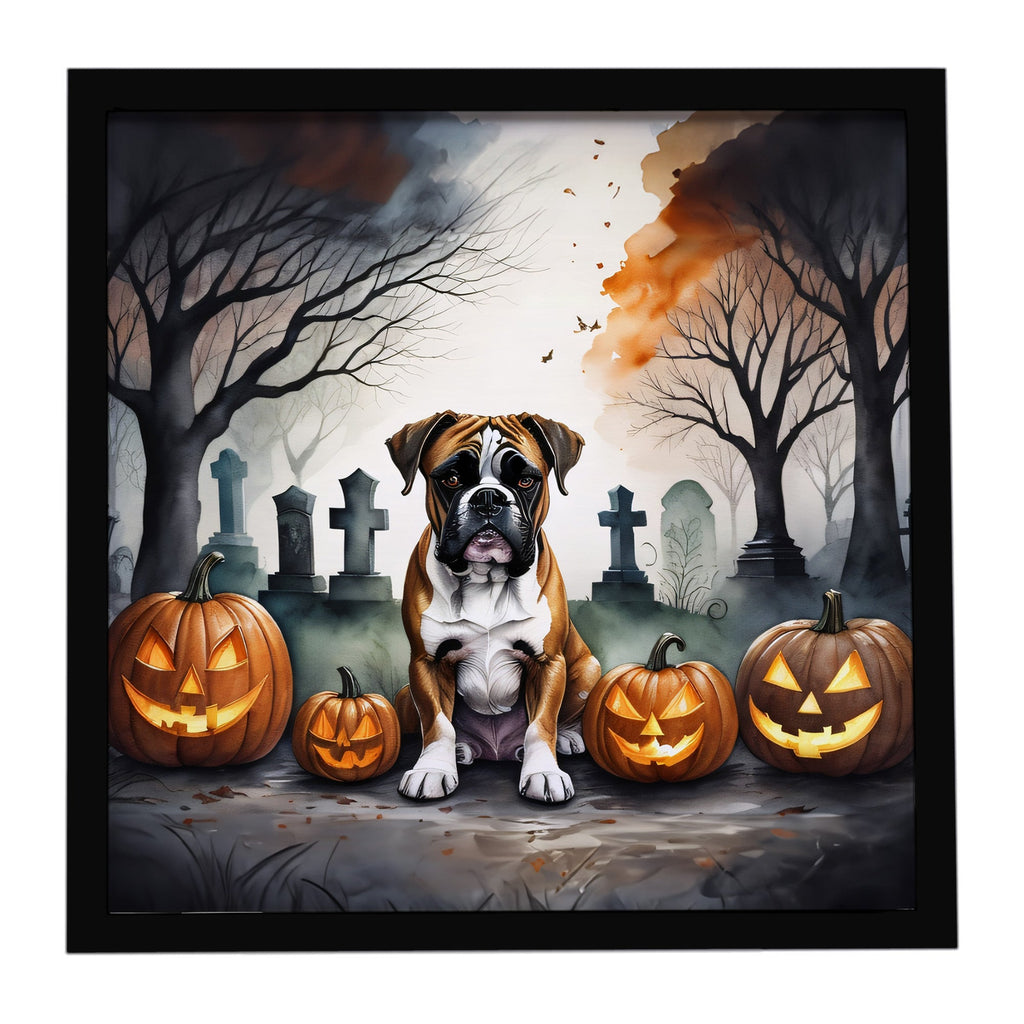 Boxer Spooky Halloween Framed Metal Print Bathroom, Kitchen, Office, Home Decor Wall Art Ready to Hang, Square, 8X8