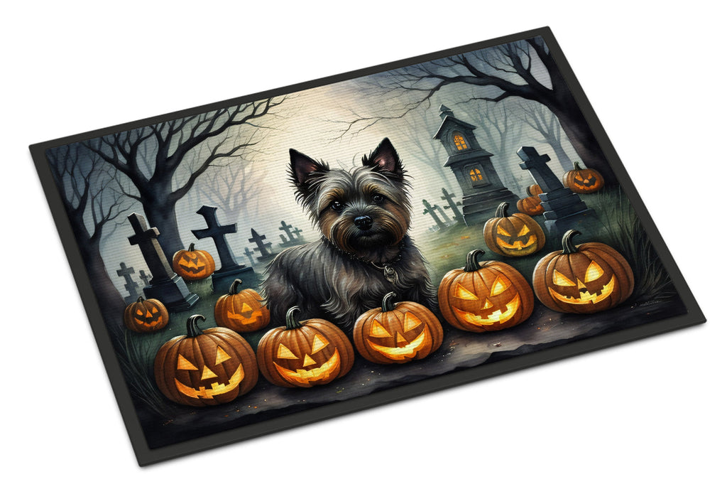 Cairn Terrier Spooky Halloween Doormat Indoor Outdoor 18H X 27W Front Door Mat Rugs for Entryway, Non Slip Washable