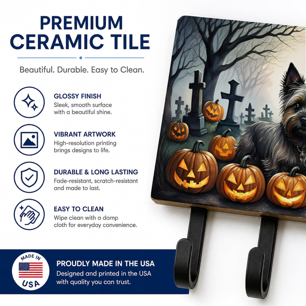 Cairn Terrier Spooky Halloween Leash or Key Holder Wall Hooks, Coat Rack Wall Mount, for Hanging Keys, Towels, Aprons, Leashes