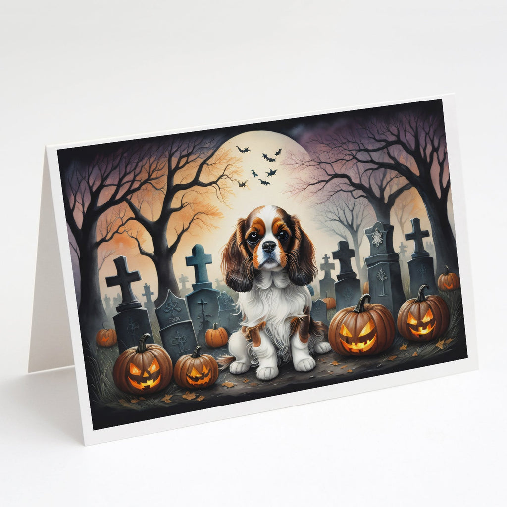 Cavalier Spaniel Spooky Halloween Greeting Cards Pack of 8 Blank Cards with Envelopes Whimsical A7 Size 5x7