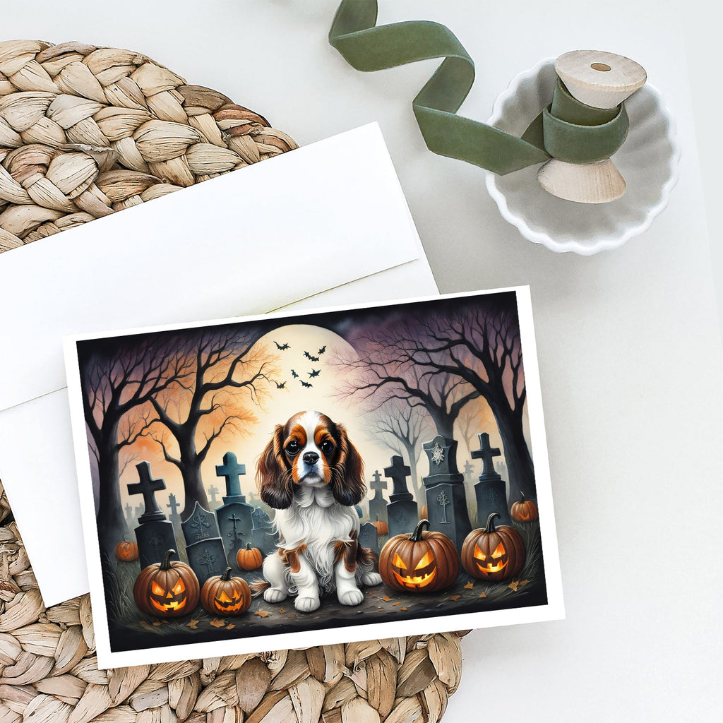 Cavalier Spaniel Spooky Halloween Greeting Cards Pack of 8 Blank Cards with Envelopes Whimsical A7 Size 5x7