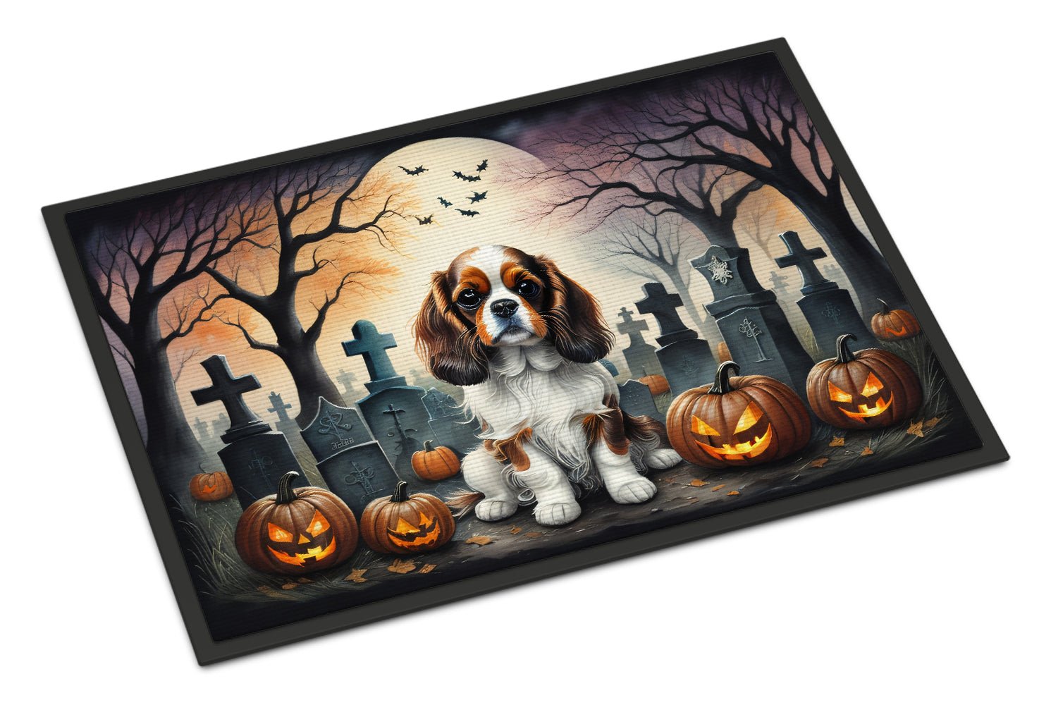 Cavalier Spaniel Spooky Halloween Doormat Indoor Outdoor 24H X 36W Front Door Mat Rugs for Entryway, Non Slip Washable Low Pile,