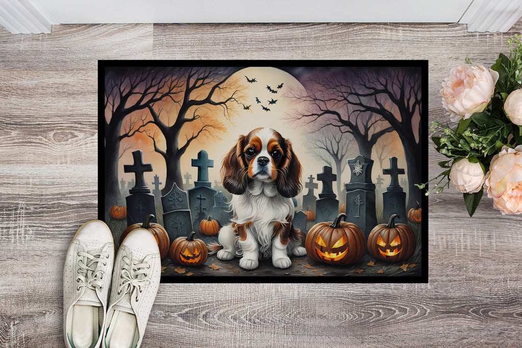 Cavalier Spaniel Spooky Halloween Doormat Indoor Outdoor 18H X 27W Front Door Mat Rugs for Entryway, Non Slip Washable