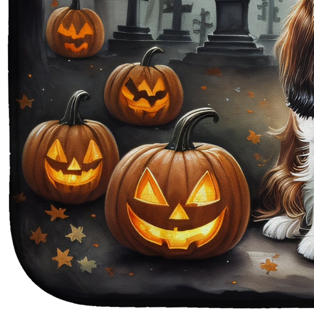 Cavalier Spaniel Spooky Halloween Dish Drying Mat Absorbent Dish Drying Mat Pad for Kitchen Counter Dish Drainer Mat for Countertop, 14 x 21", Multicolor
