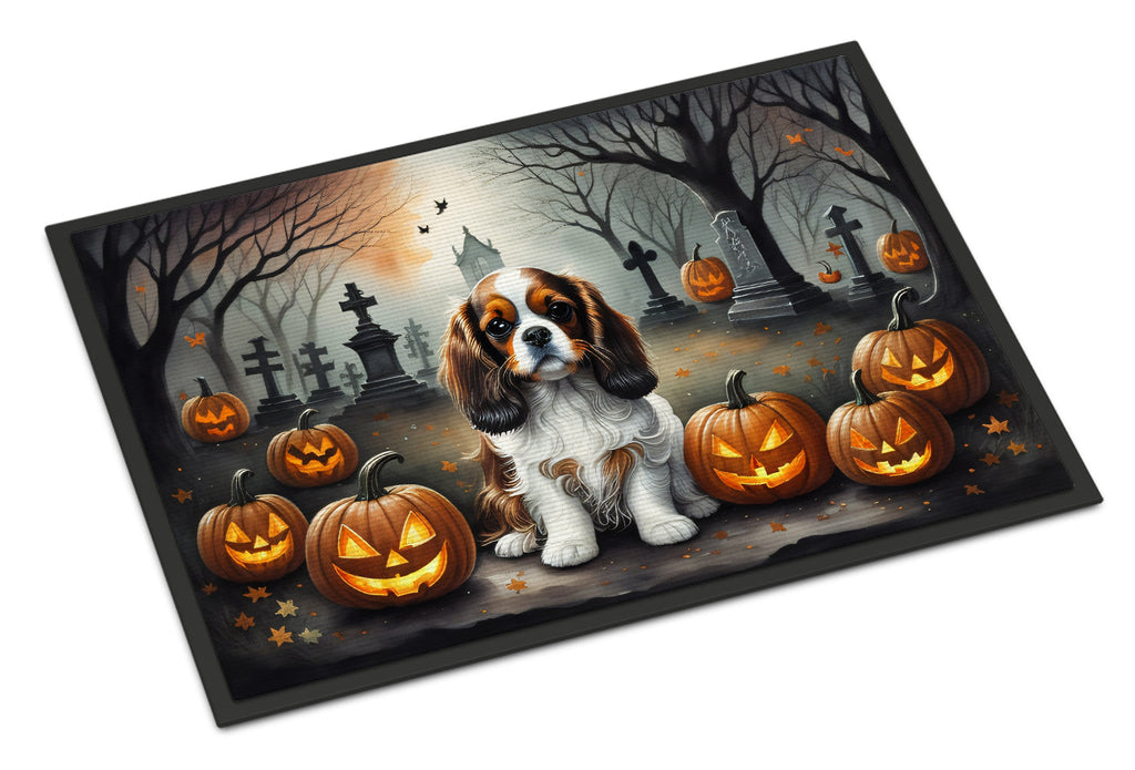Cavalier Spaniel Spooky Halloween Doormat Indoor Outdoor 18H X 27W Front Door Mat Rugs for Entryway, Non Slip Washable