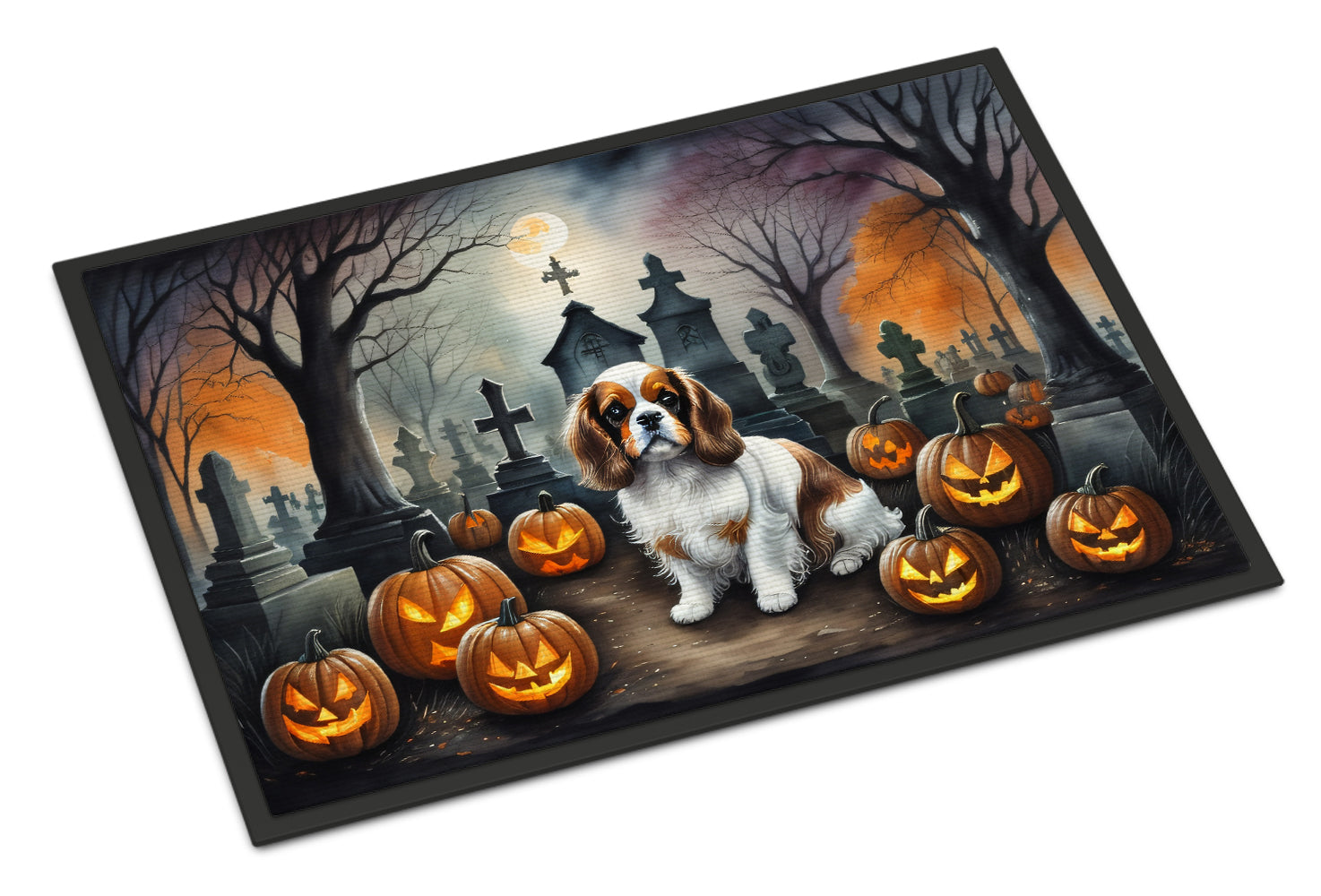 Cavalier Spaniel Spooky Halloween Doormat Indoor Outdoor 18H X 27W Front Door Mat Rugs for Entryway, Non Slip Washable
