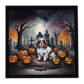 Cavalier Spaniel Spooky Halloween Framed Metal Print Bathroom, Kitchen, Office, Home Decor Wall Art Ready to Hang, Square, 8X8