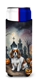 Cavalier Spaniel Spooky Halloween Slim Can Hugger , Insulated Foam Hugger for 12 oz Slim Cans, Beer Bottles & Water Bottles, Printed in USA