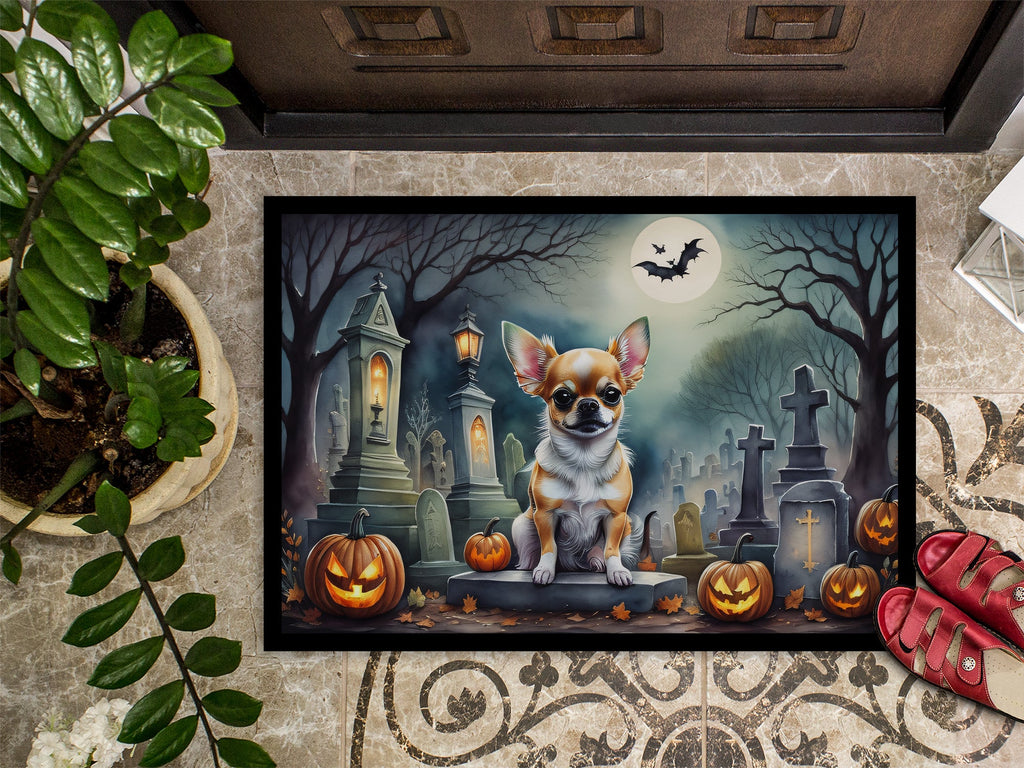 Chihuahua Spooky Halloween Doormat Indoor Outdoor 18H X 27W Front Door Mat Rugs for Entryway, Non Slip Washable
