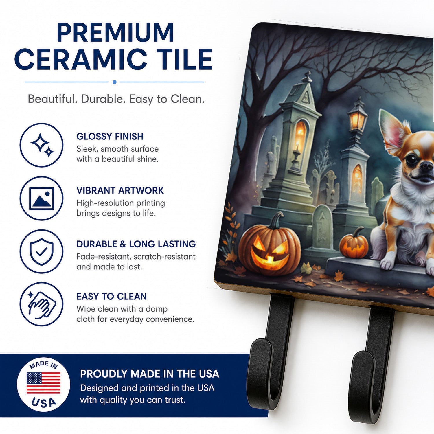 Chihuahua Spooky Halloween Leash or Key Holder Wall Hooks, Coat Rack Wall Mount, for Hanging Keys, Towels, Aprons, Leashes