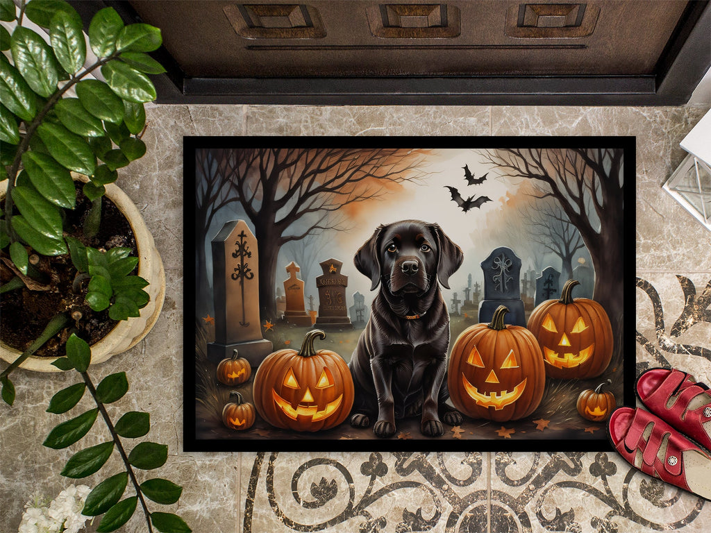 Chocolate Labrador Retriever Spooky Halloween Doormat Indoor Outdoor 18H X 27W Front Door Mat Rugs for Entryway, Non Slip Washable