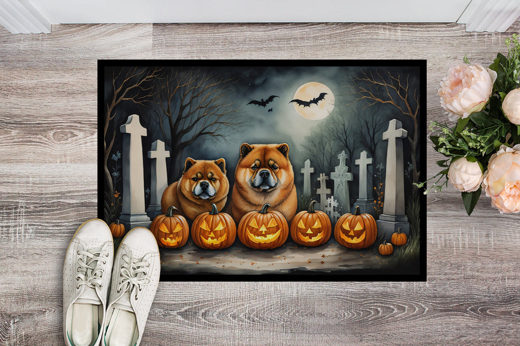 Chow Chow Spooky Halloween Doormat Indoor Outdoor 18H X 27W Front Door Mat Rugs for Entryway, Non Slip Washable