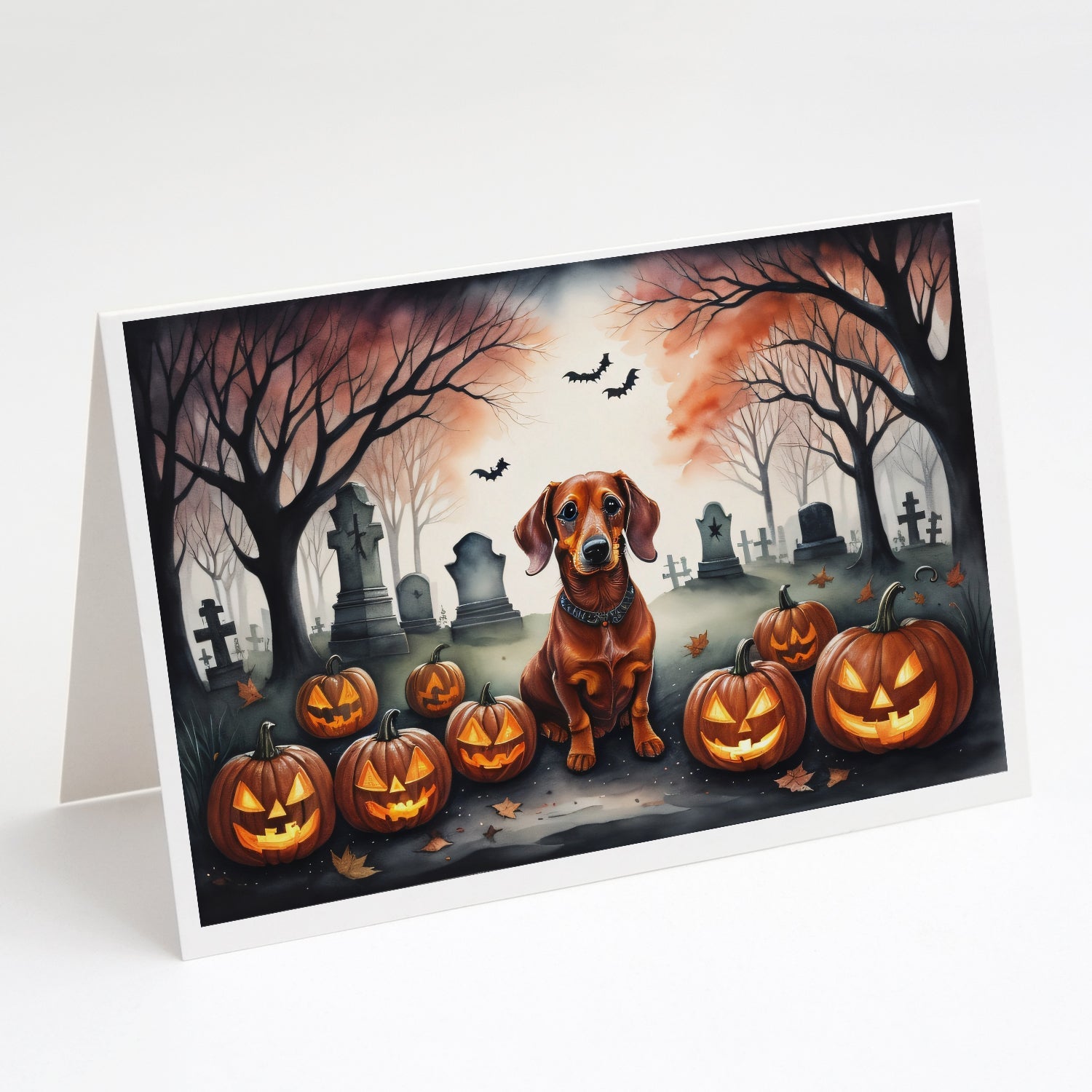 Dachshund Spooky Halloween Greeting Cards Pack of 8 Blank Cards with Envelopes Whimsical A7 Size 5x7