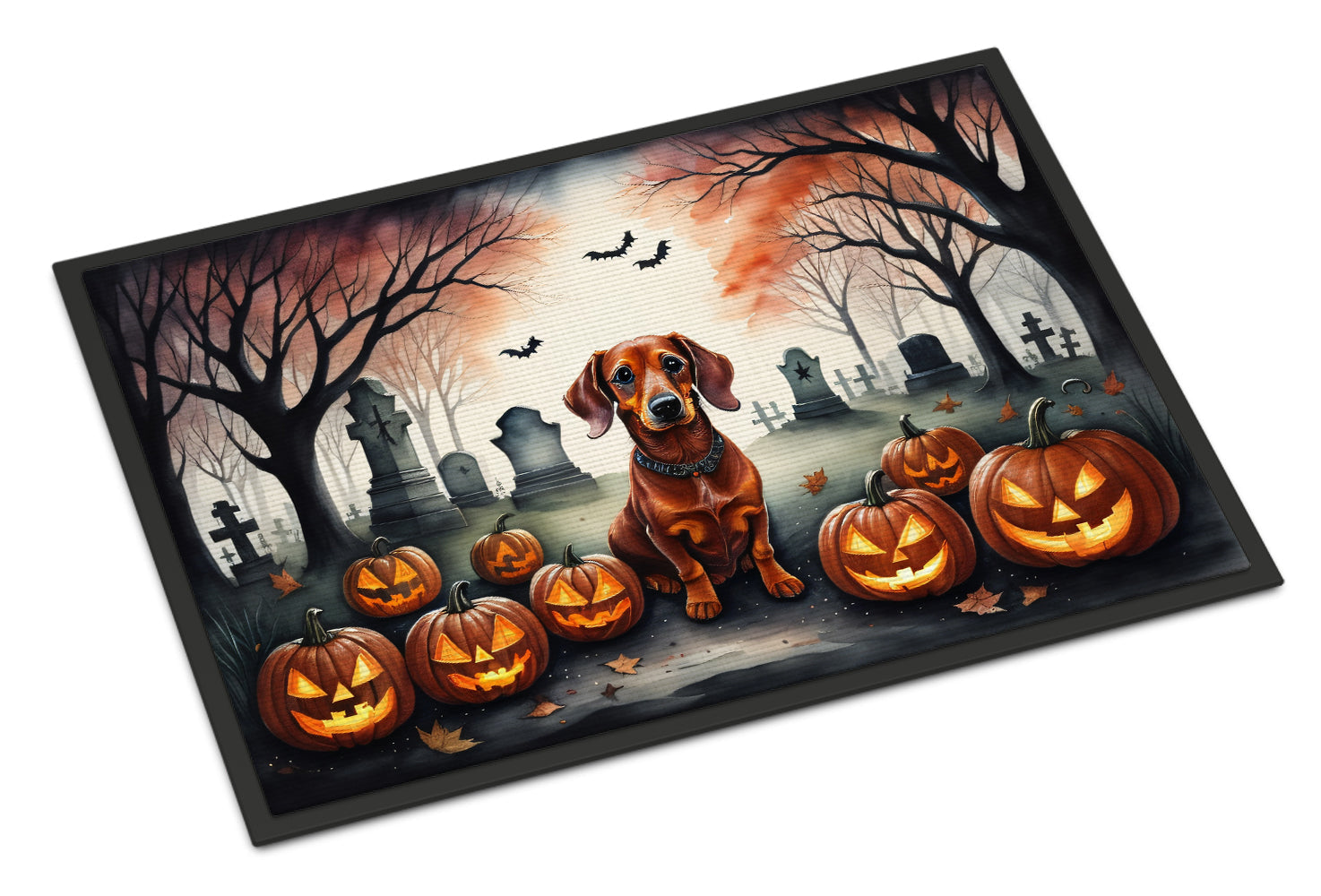 Dachshund Spooky Halloween Doormat Indoor Outdoor 18H X 27W Front Door Mat Rugs for Entryway, Non Slip Washable