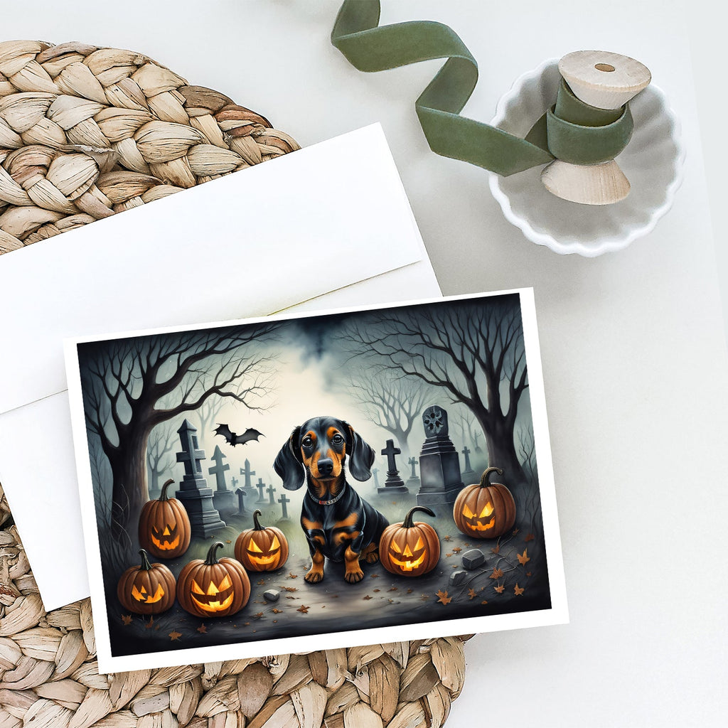 Dachshund Spooky Halloween Greeting Cards Pack of 8 Blank Cards with Envelopes Whimsical A7 Size 5x7