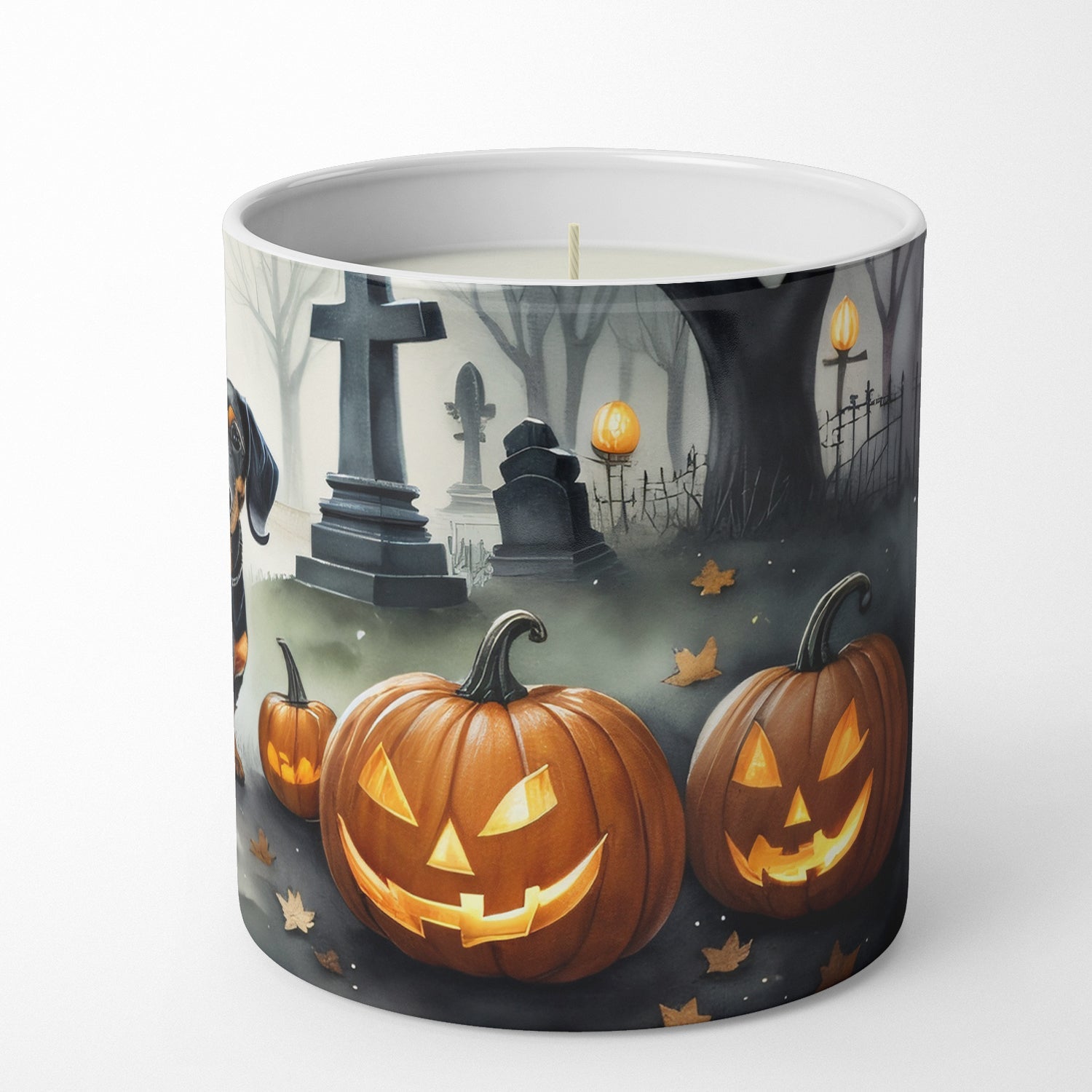 Dachshund Spooky Halloween Decorative Soy Candle Nature Soy Wax Essential Oil Home Decor Ideal for Bedroom Kitchen Bath Office Gift, 10 oz