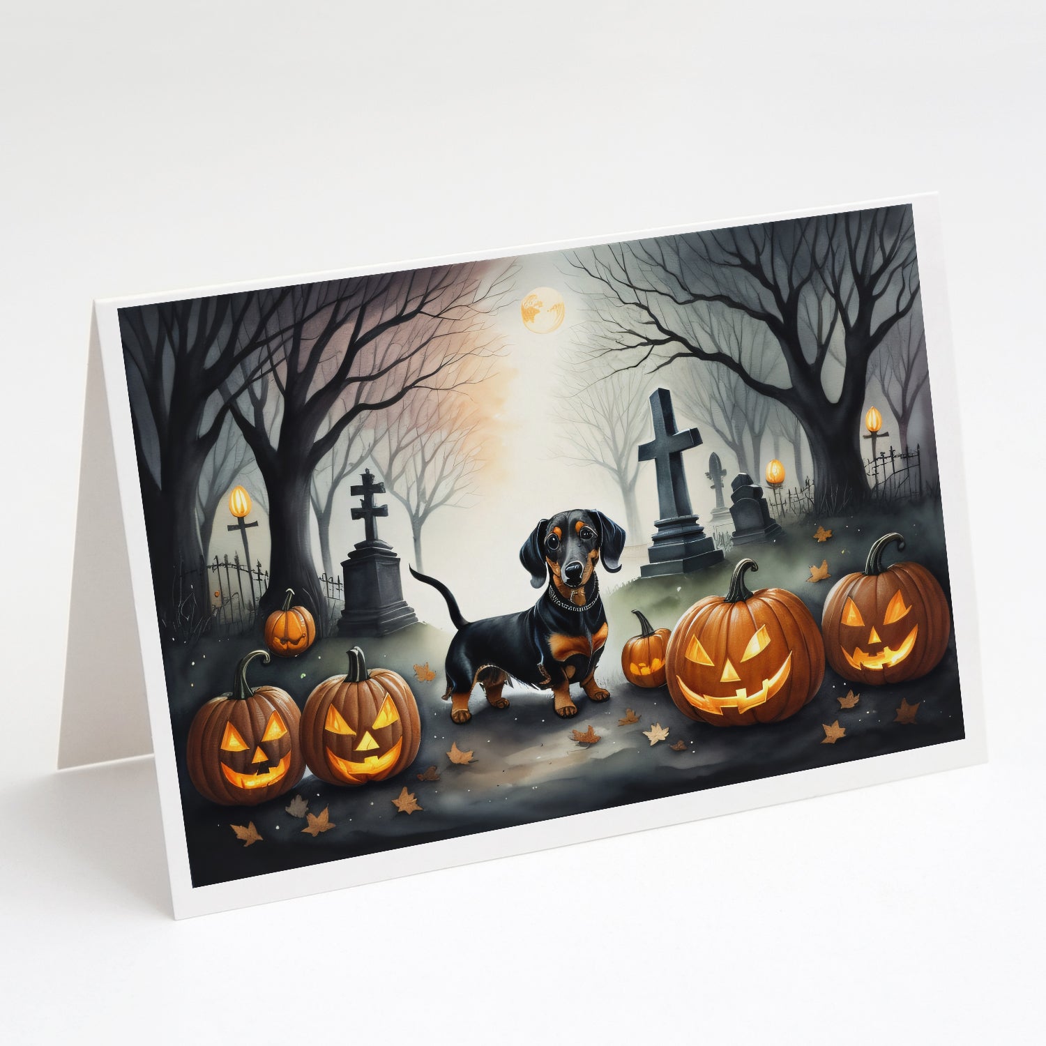 Dachshund Spooky Halloween Greeting Cards Pack of 8 Blank Cards with Envelopes Whimsical A7 Size 5x7