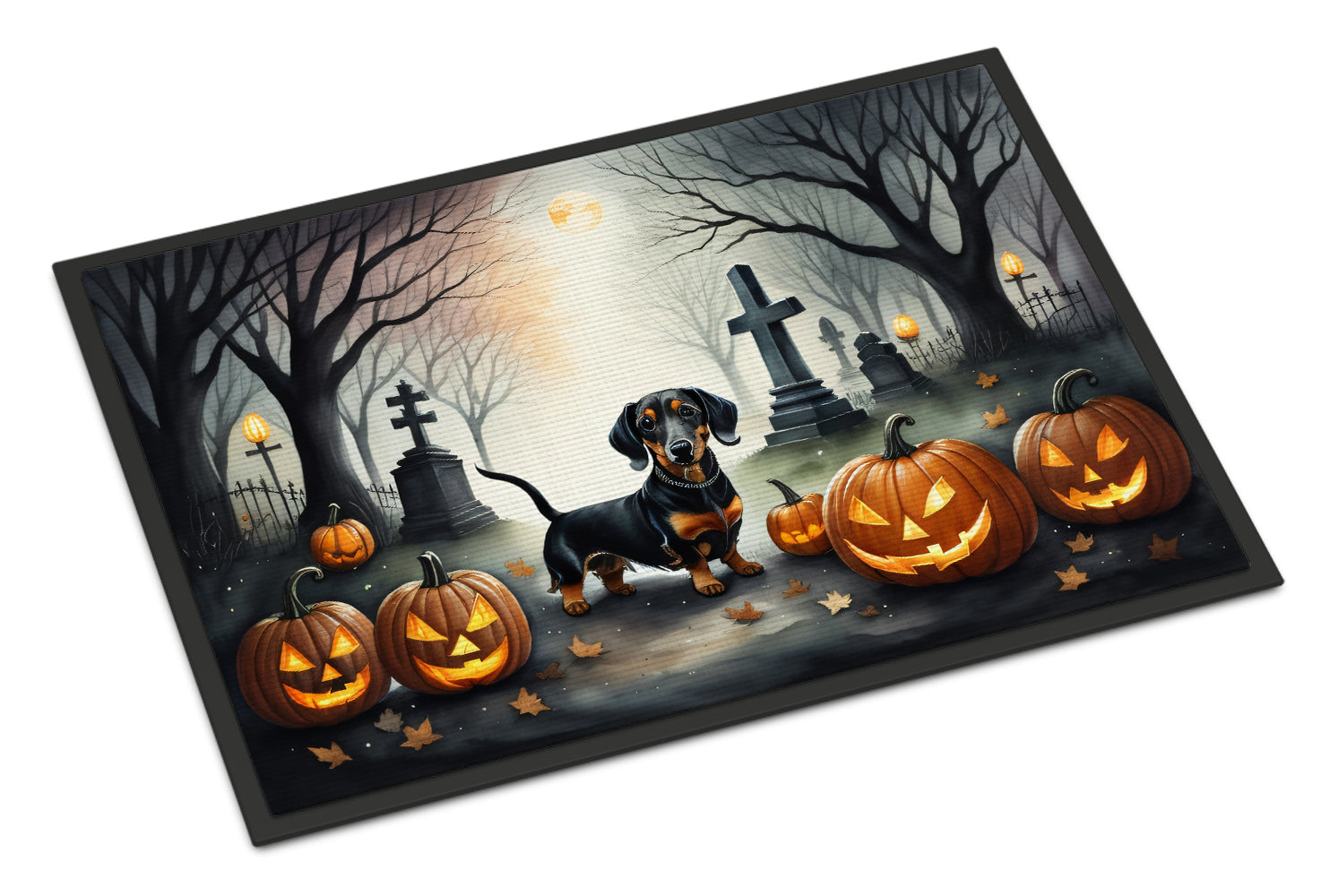 Dachshund Spooky Halloween Doormat Indoor Outdoor 18H X 27W Front Door Mat Rugs for Entryway, Non Slip Washable