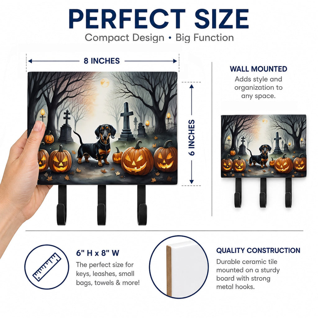 Dachshund Spooky Halloween Leash or Key Holder Wall Hooks, Coat Rack Wall Mount, for Hanging Keys, Towels, Aprons, Leashes