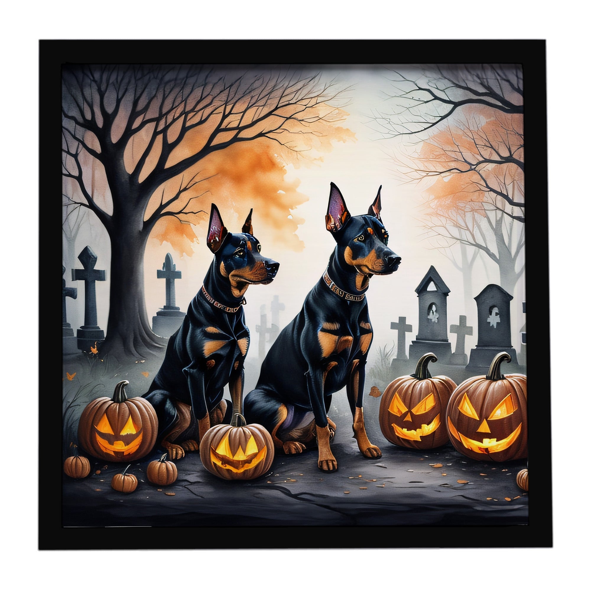 Doberman Pinscher Spooky Halloween Framed Metal Print Bathroom, Kitchen, Office, Home Decor Wall Art Ready to Hang, Square, 8X8