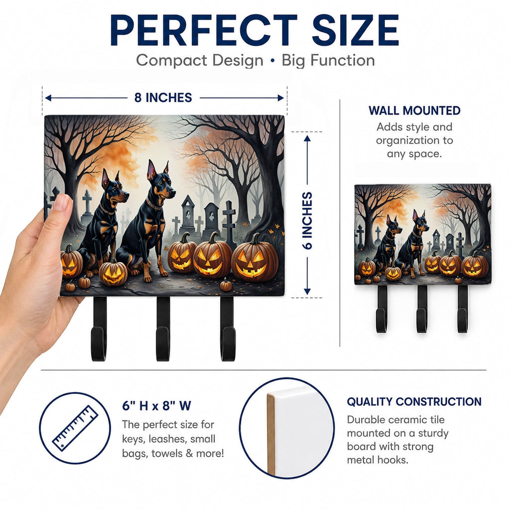 Doberman Pinscher Spooky Halloween Leash or Key Holder Wall Hooks, Coat Rack Wall Mount, for Hanging Keys, Towels, Aprons, Leashes
