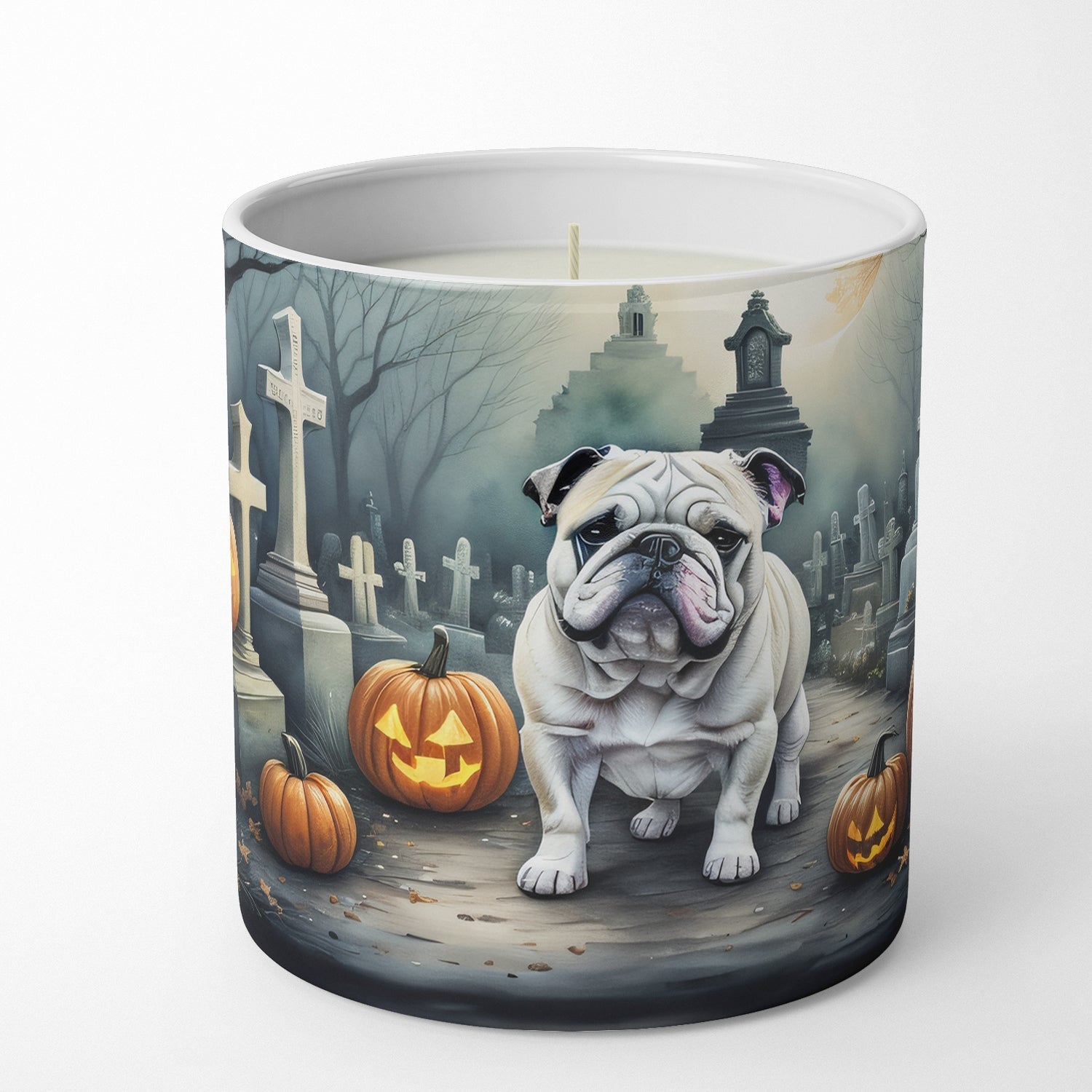 English Bulldog Spooky Halloween Decorative Soy Candle Nature Soy Wax Essential Oil Home Decor Ideal for Bedroom Kitchen Bath Office Gift, 10 oz